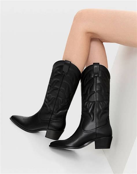 Stradivarius Patterned Western Boots In Black Asos Knee High Western