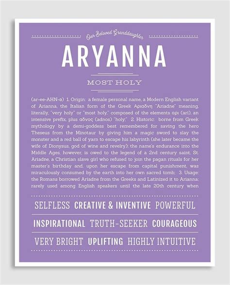 Aryanna Name Art Print Classic Names Names With Meaning