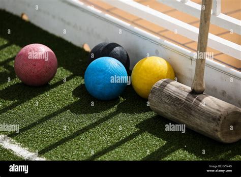 Croquet Mallet And Balls Cunard Liner Queen Elizabeth Stock Photo Alamy