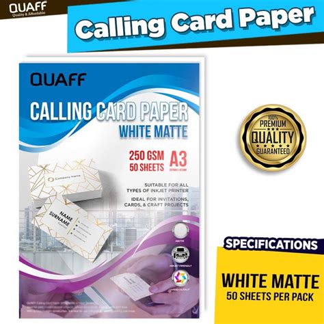 Quaff Calling Card Paper White Matte Gsm A X Mm Sheet Pack