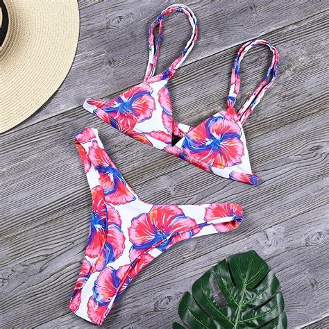 Minimalism Le Floral Mini Micro Halter Bikini Set Triangle Sexy