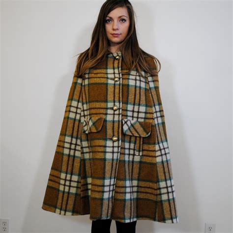 Vintage Wool Cape Plaid Size M Via Etsy Wool Cape