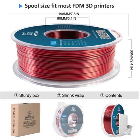 Pla Silk Dual Color Black Red D Printer Filament Geeetech