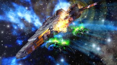 an image of a space ship flying through the air with fire coming out of it