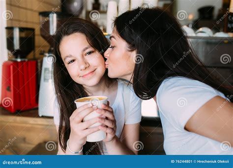 Mother And Daughter Drink Espresso Stock Image Image Of Female Drink