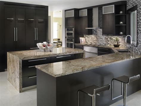 Elegant Kitchen With Tiberius Gold Granite Countertops Contemporary