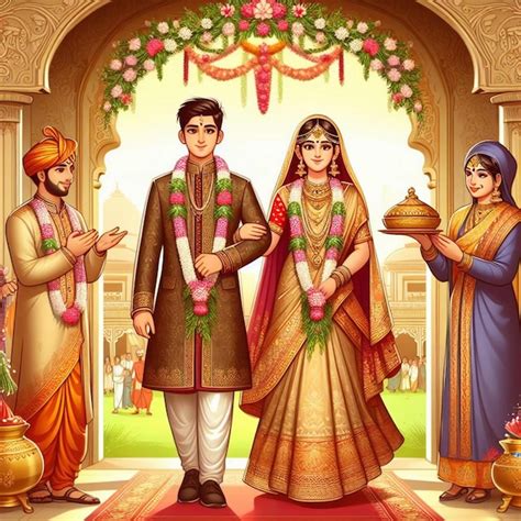 Um casal em uma cerimônia de casamento tradicional hindu vetor