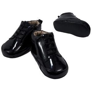 Baby Infant Black Lace Up Shinny Tuxedo Shoes Soft Sole - Tuxedos Online