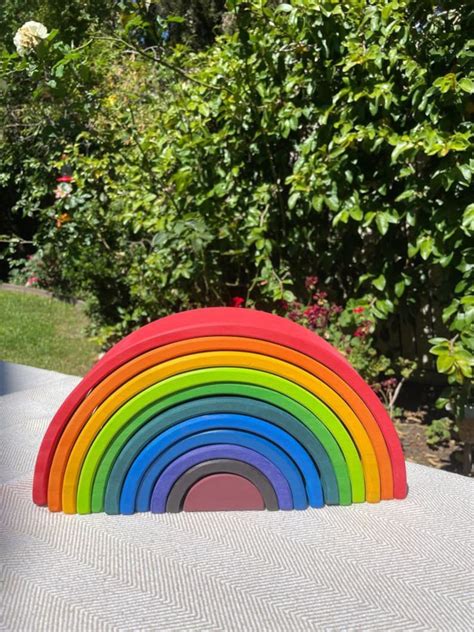 Personalized Pcs Large Wooden Rainbow Stacker Waldorf Etsy