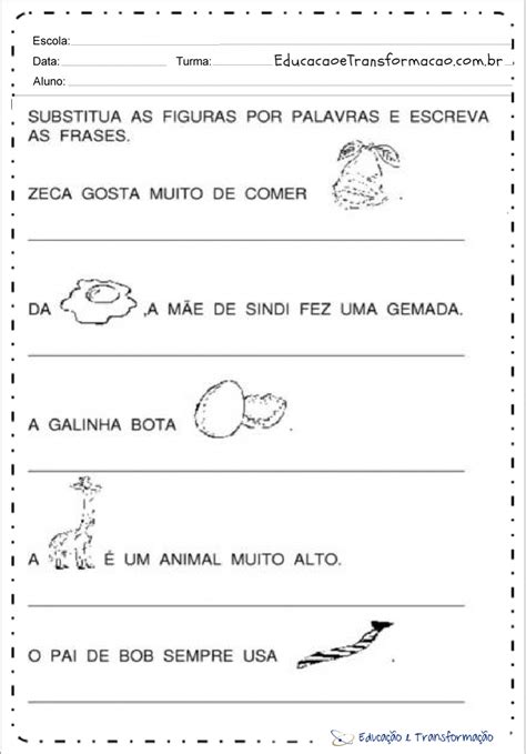 Atividades Com A Letra G Substitua As Figuras Educação E Transformação