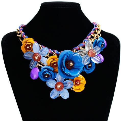 Women Floral Chain Crystal Statement Bib Big Chunky Necklace Collar