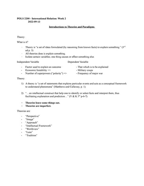 Theories 09 13 2022 POLS 2200 International Relation Week 2 2022