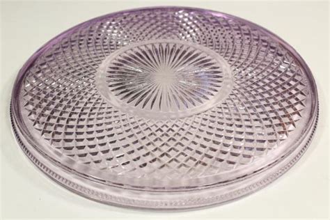 Antique Lavender Glass Cake Plate Or Serving Tray English Hobnail Waffle Block Eapg