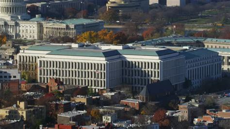 Flying past the Hart Senate Office Building, Washington DC. Shot in ...