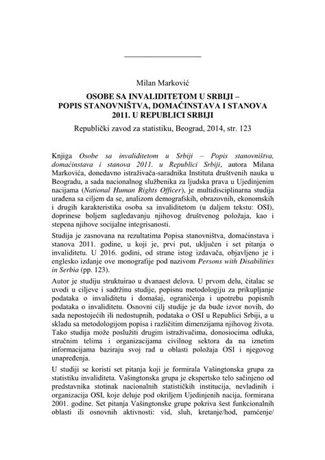 PDF Milan M Marković Osobe sa invaliditetom u Srbiji Republički