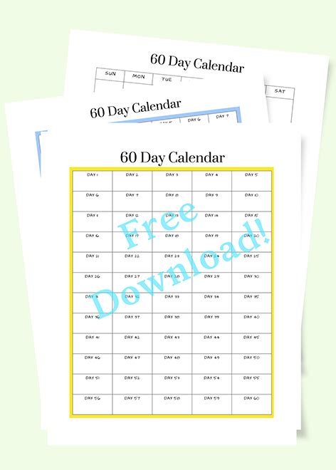 FREE 60 day calendar printable blank template - My Sweet and Saucy