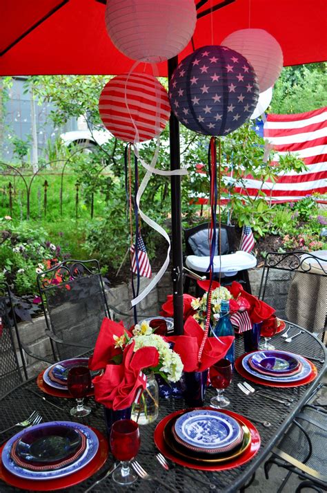 Fourth Of July Table Setting Red White And Blue Willow Dishes With