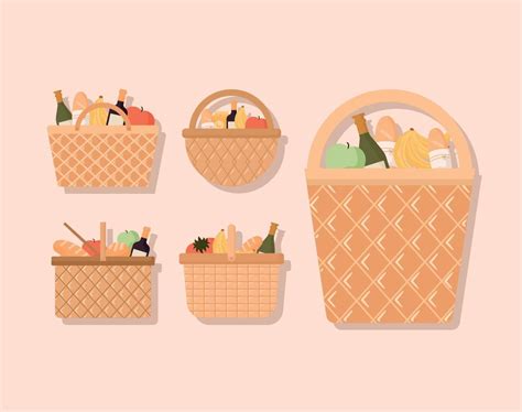 Five Picnic Baskets 21398518 Vector Art At Vecteezy