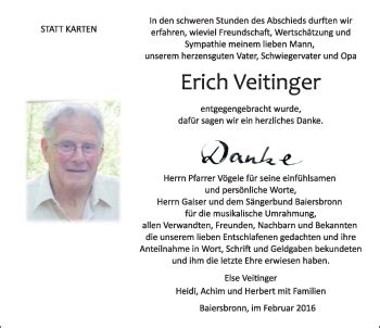 Traueranzeigen Von Erich Veitinger Schwarzw Lder Bote Trauer