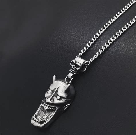 Large Hannya Mask Pendant Oni Noh Prajna Necklace Royal Protection Mens