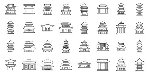 Premium Vector Pagoda Icons Set Outline Vector Asian Temple