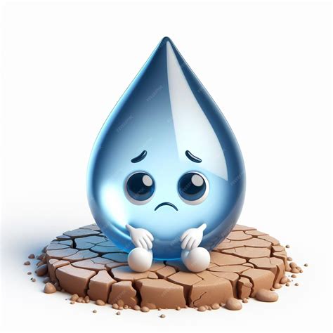 Una triste caricatura de gotas de agua en un suelo árido y seco debido