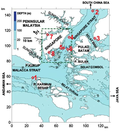 Bathymetry Of Singapore Strait And Surrounding Seas Marked Locations