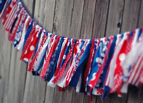 Independence Day Shabby Torn Fabric Rag Garland Banner Bunting Holiday