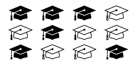 graduation cap icons set black  white vector image