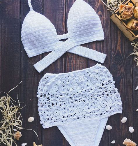 White Crochet Bikini Bottom Handmade High Waist Bikini Etsy White