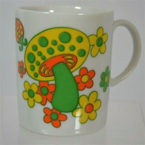 Vintage Orange And Yellow Mushroom Coffee Cup Groovy 60s 70s Porcelain