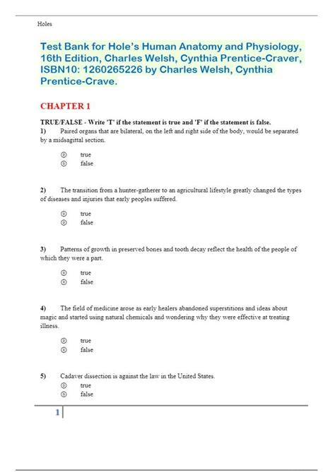 Hole S Human Anatomy And Physiology Th Edition Answer Key