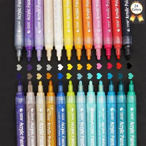 Acrylic Paint Markers Pens Set 24 Color Medium Point Tip Art