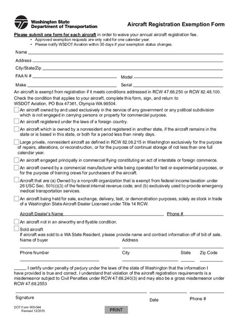 Fillable Online Wsdot Wa Dot Form Aircraft Registration