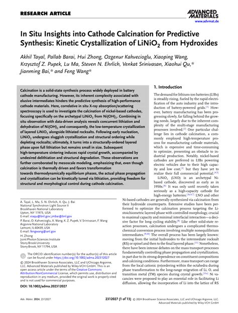 Pdf In Situ Insights Into Cathode Calcination For Predictive