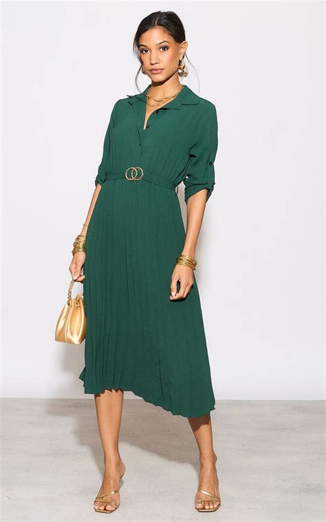 Mela London Belted Shirt Midi Dress In Green Silkfred Us