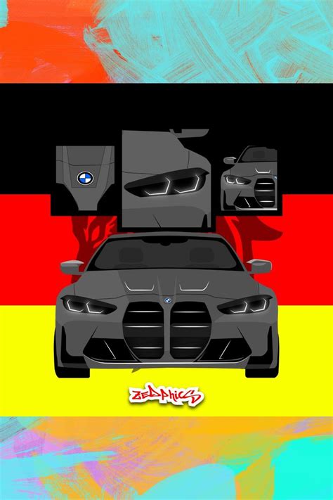 Bmw M4 With Deutsch Flag In The Bg Vector Art Illustration