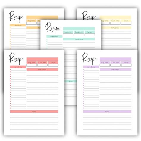 Recipe Template Printable Blank Recipe Page Cookbook - Etsy