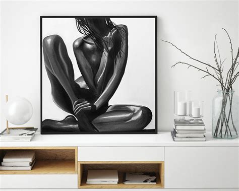 Dark Naked Art Original Nude Print Black Woman Art Black And White