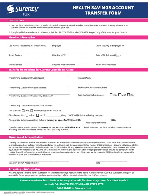 Fillable Online Health Savings Account HSA Transfer Request Form