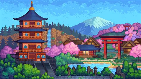 Traditional Japanese village banner : r/PixelArt