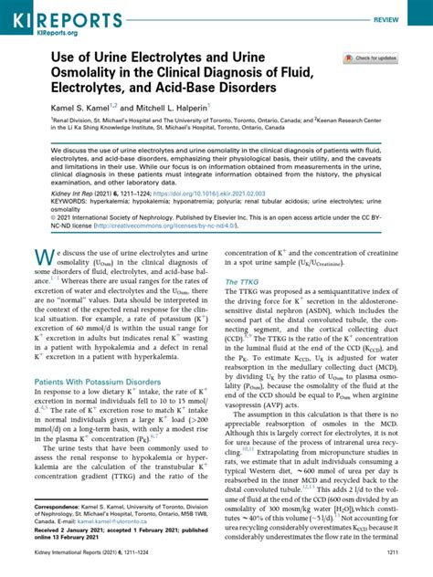 Urine Osmolality in The Clinical Diagnosis of Fluid, Electrolytes, and ...