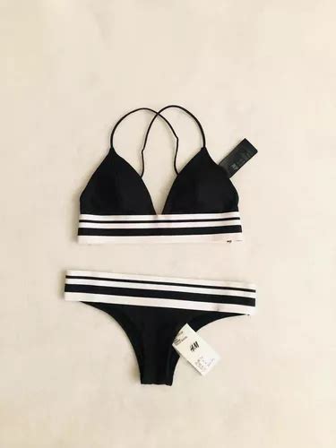 Bikini Negro Con Rayas H m Corte Brasileño Top De Triangulos Envío gratis