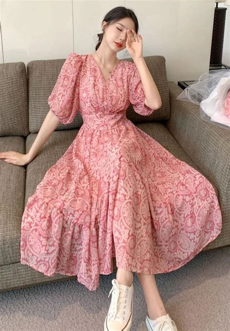 Zingj New French Vintage Midi Dresses For Women 2023 Elegant Chic Flower Printed V Neck Fashions