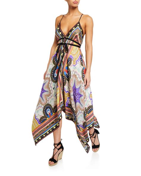 Etro Geometric Paisley Handkerchief Hem Dress Etro Cloth Handkerchief Hem Dress Dresses