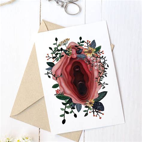 Vagina Art Greeting Card Feminist Feminism Vagina Flower Painting