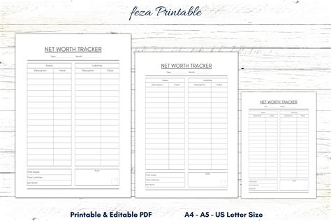 Net Worth Tracker Printable, Net Worth Sheet Editable, Net Worth Page ...