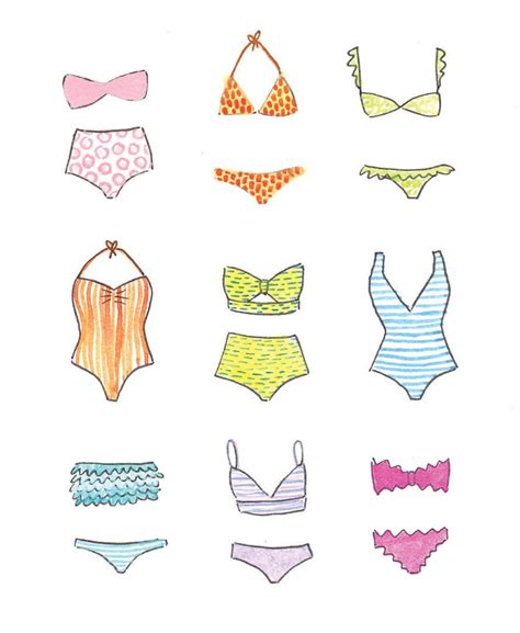 Illustrated Bikini And Bathing Suit Print X Etsy
