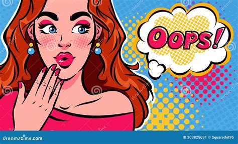 Woman With Oops Bubble Pop Art Cartoon Vector