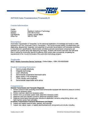 Fillable Online Washburntech AUT220 Auto Transmission Transaxle II